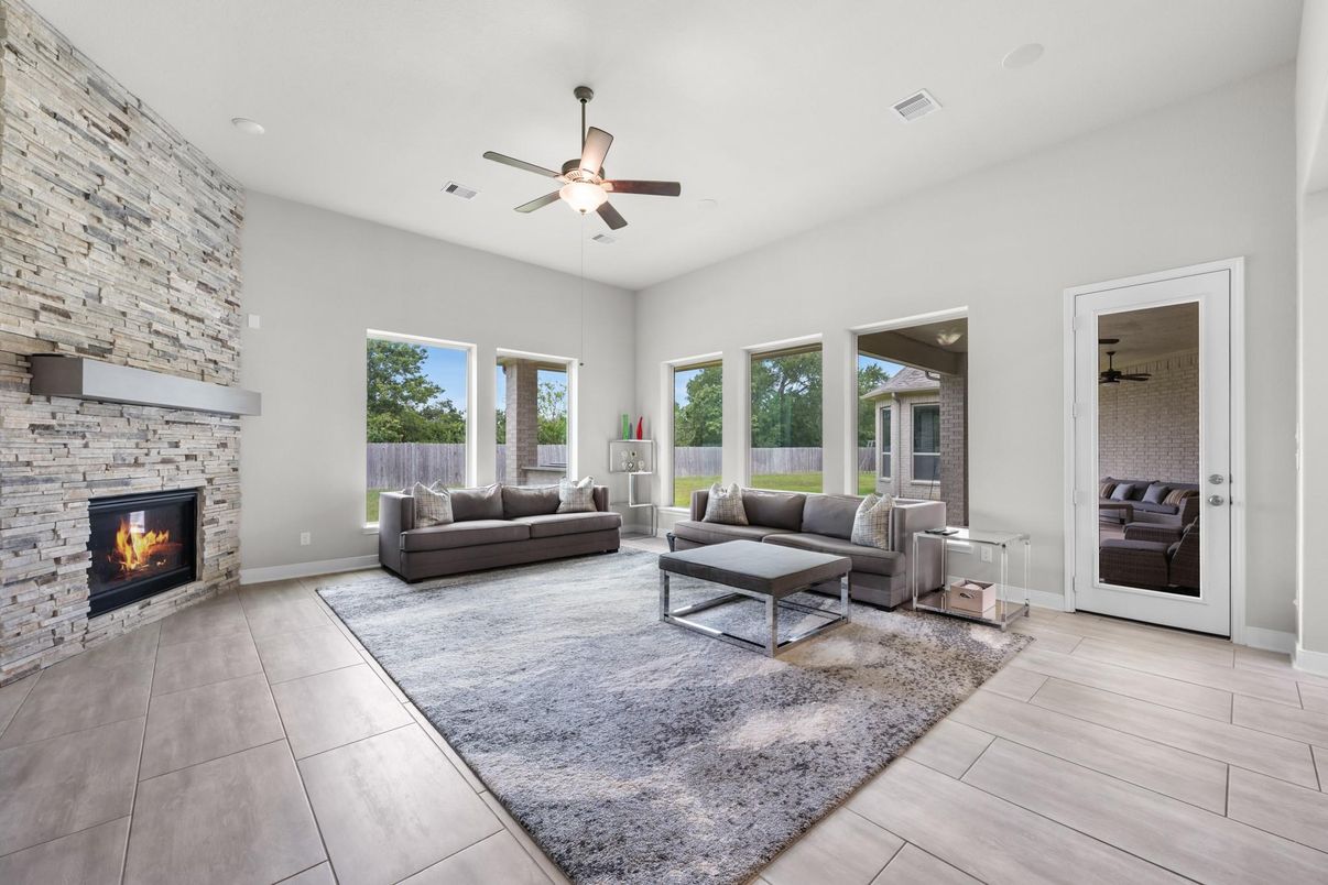 Fireplace, Interior, Living room, Stone Walls, Wood Texture Flooring