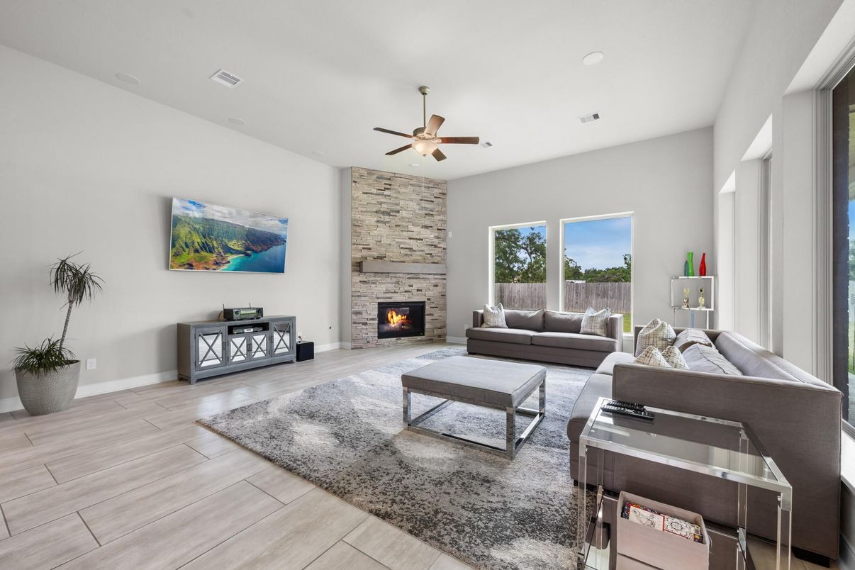 Fireplace, Interior, Living room, Stone Walls, Wood Texture Flooring