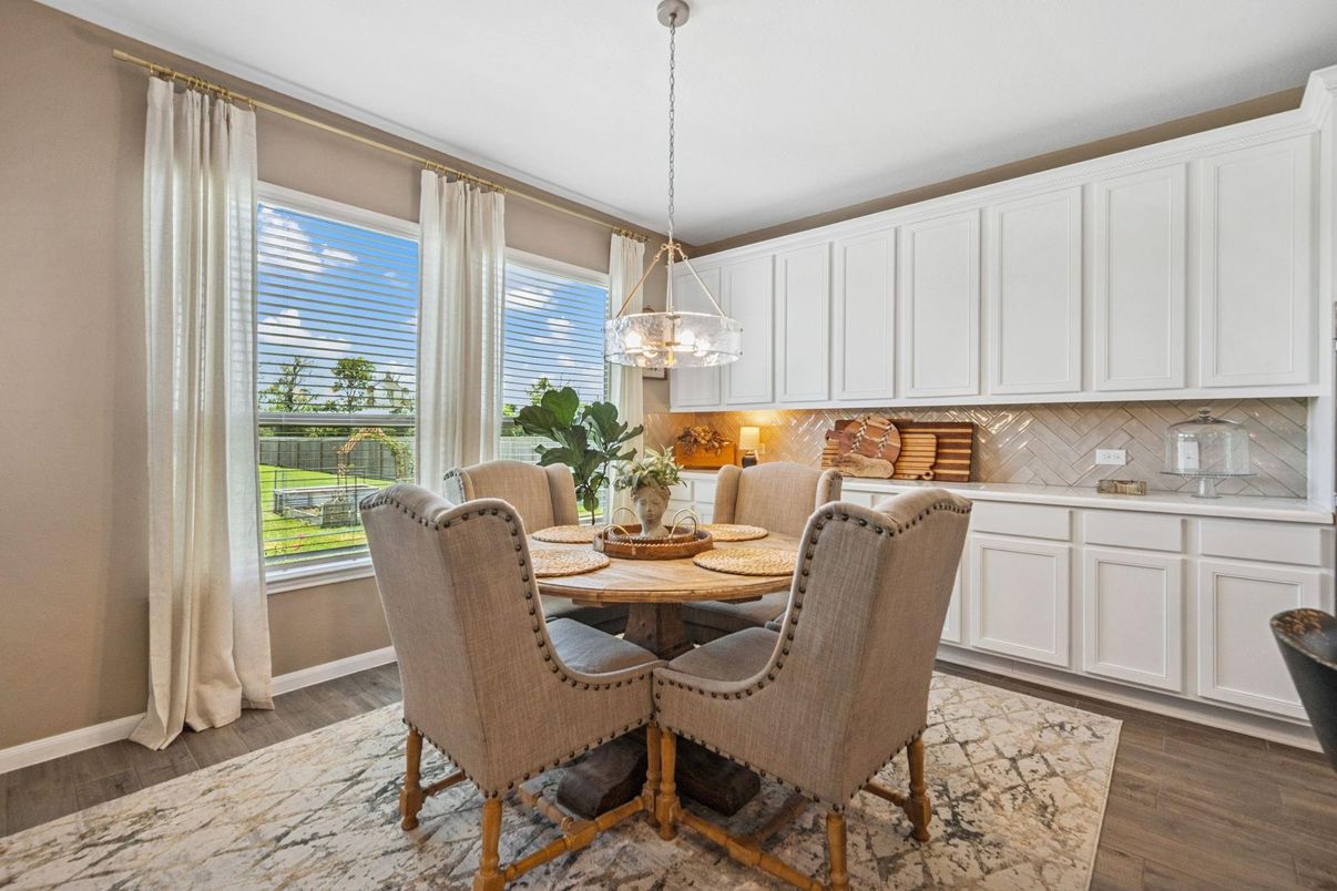 Dining room, Interior, Pendant Lights, Wood Texture Flooring