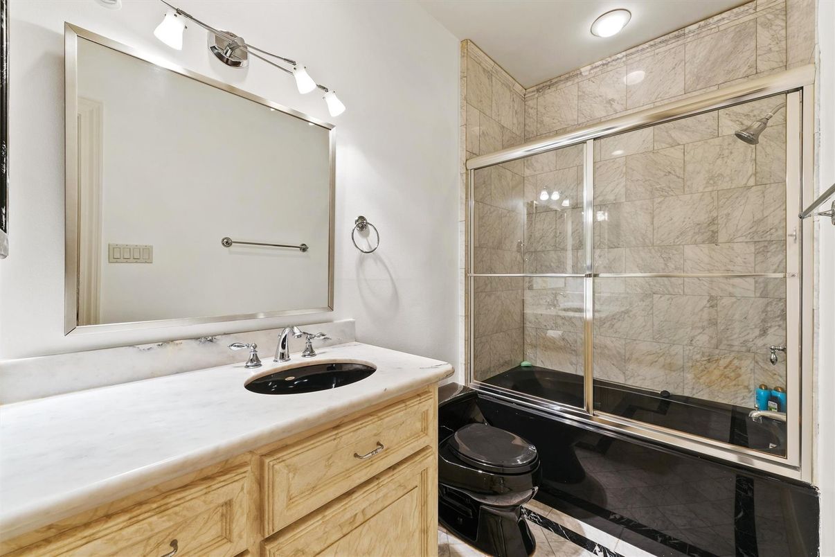 Bathroom, Glass Shower, Interior, Marble Walls, Recessed Lighting