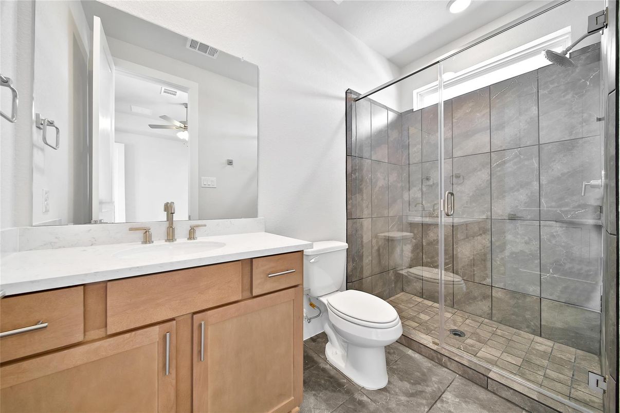Bathroom, Glass Shower, Interior, Recessed Lighting