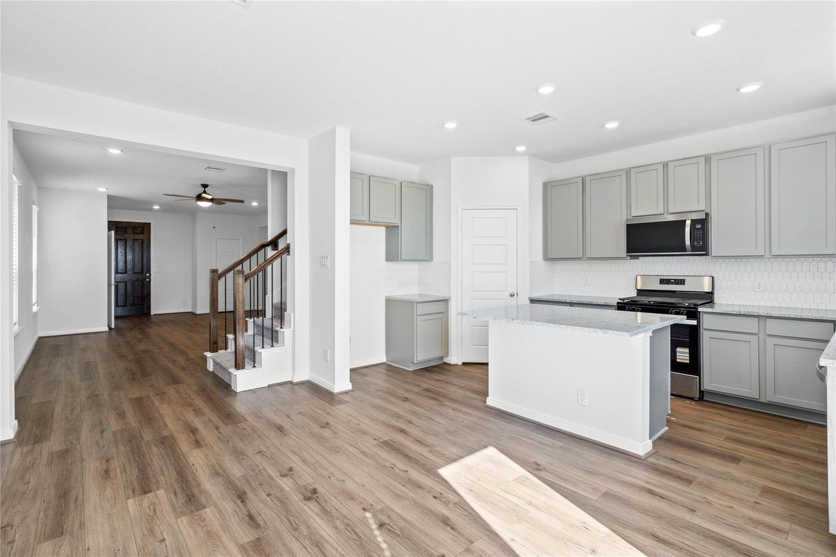 Interior, Kitchen, Recessed Lighting, Wood Texture Flooring