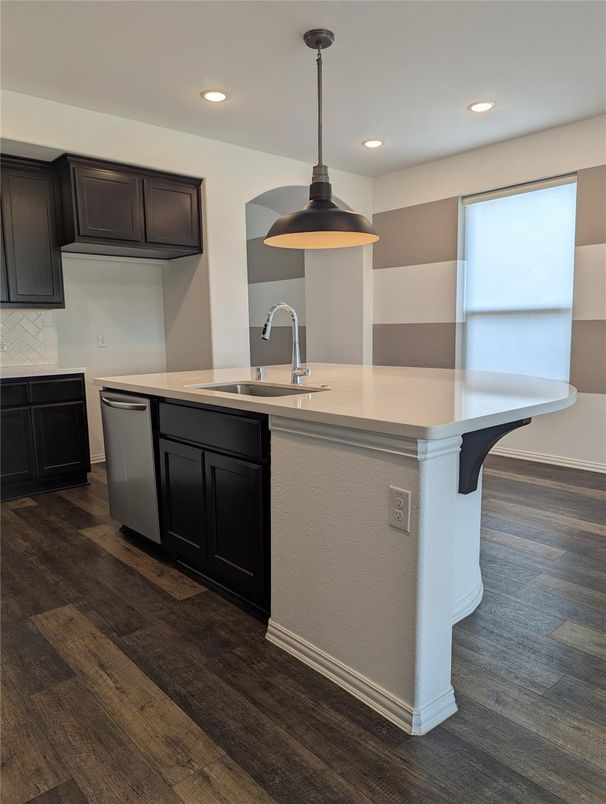 Interior, Kitchen, Pendant Lights, Recessed Lighting, Wood Texture Flooring