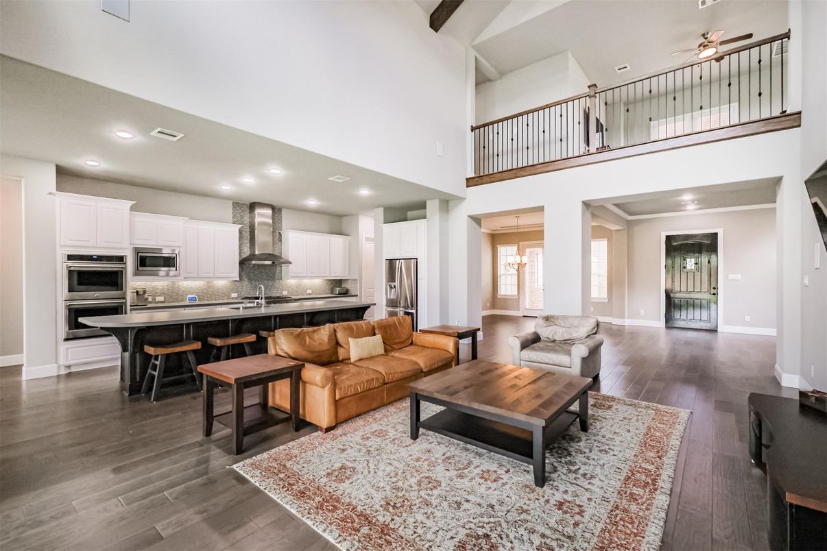 Interior, Kitchen, Living room, Recessed Lighting, Stainless Steel Appliances, Wood Texture Flooring