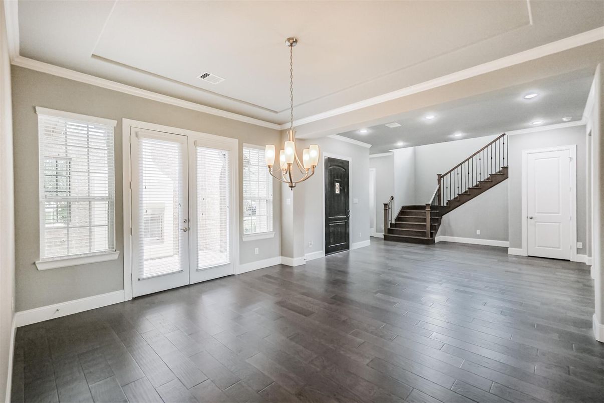 Chandelier, Interior, Recessed Lighting, Wood Texture Flooring