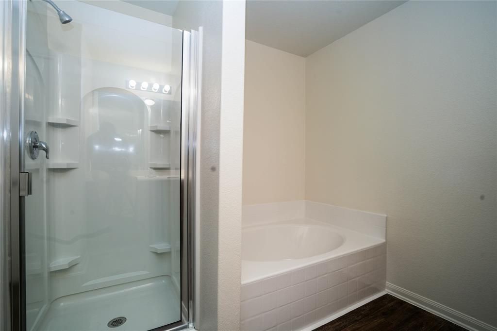 Bathroom, Glass Shower, Interior, Wood Texture Flooring