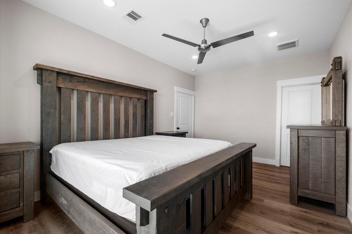 Bedroom, Interior, Recessed Lighting, Wood Texture Flooring