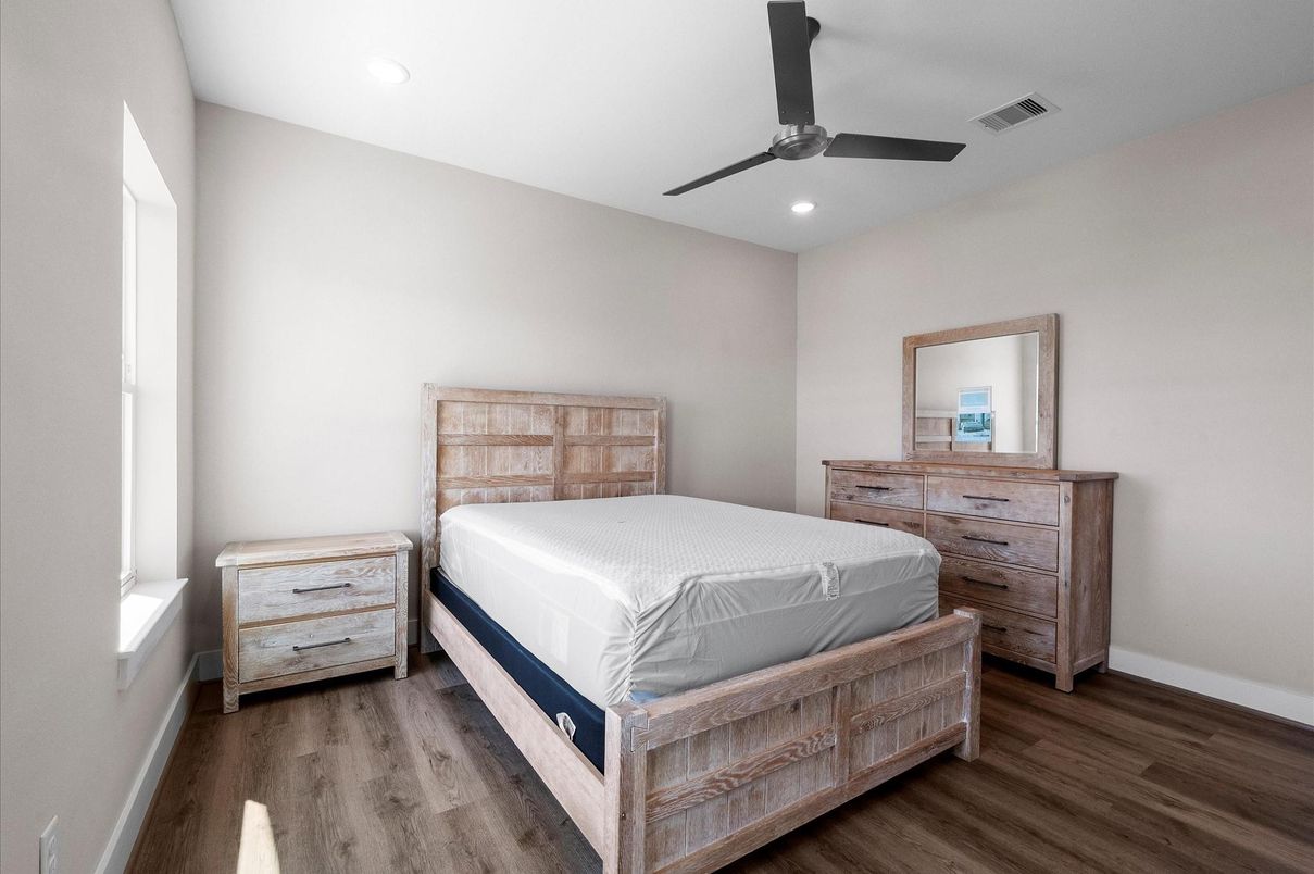 Bedroom, Interior, Recessed Lighting, Wood Texture Flooring