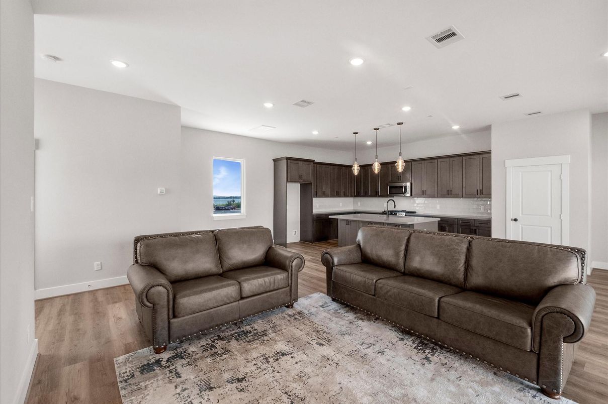 Interior, Kitchen, Living room, Pendant Lights, Recessed Lighting, Wood Texture Flooring