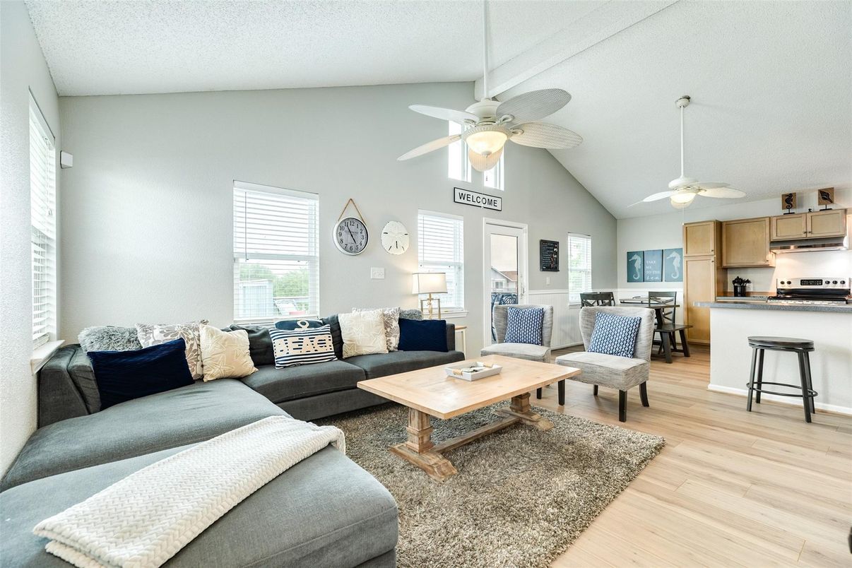 Interior, Kitchen, Living room, Stainless Steel Appliances, Wood Texture Flooring