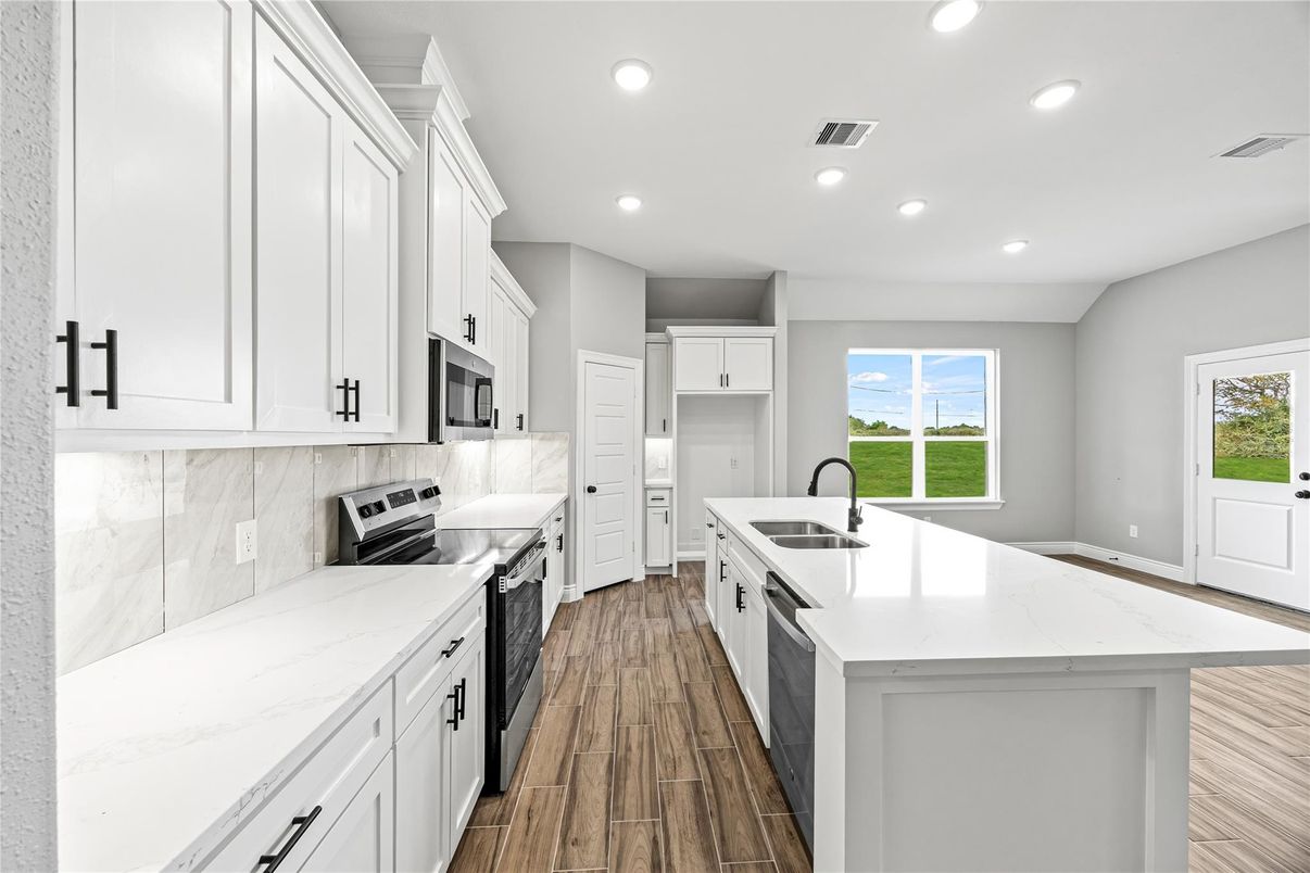 Interior, Kitchen, Recessed Lighting, Wood Texture Flooring