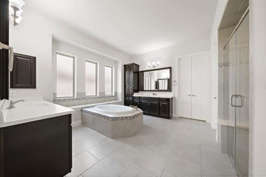 Bathroom, Dual Sink Vanities, Glass Shower, Interior