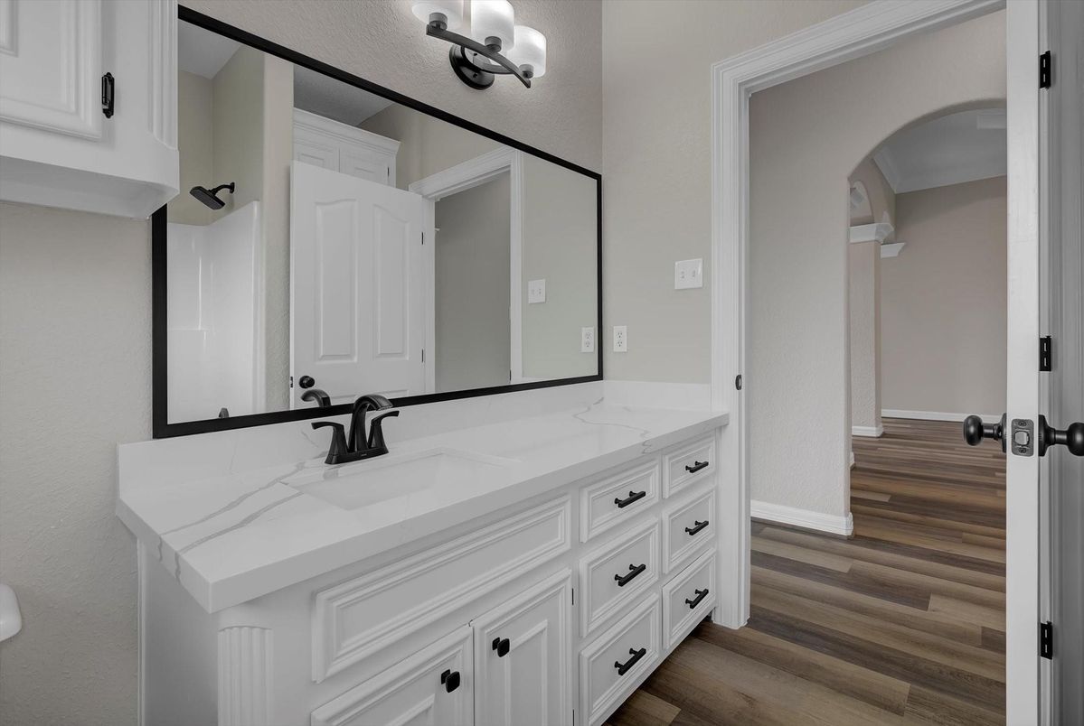 Bathroom, Dual Sink Vanities, Interior, Wood Texture Flooring