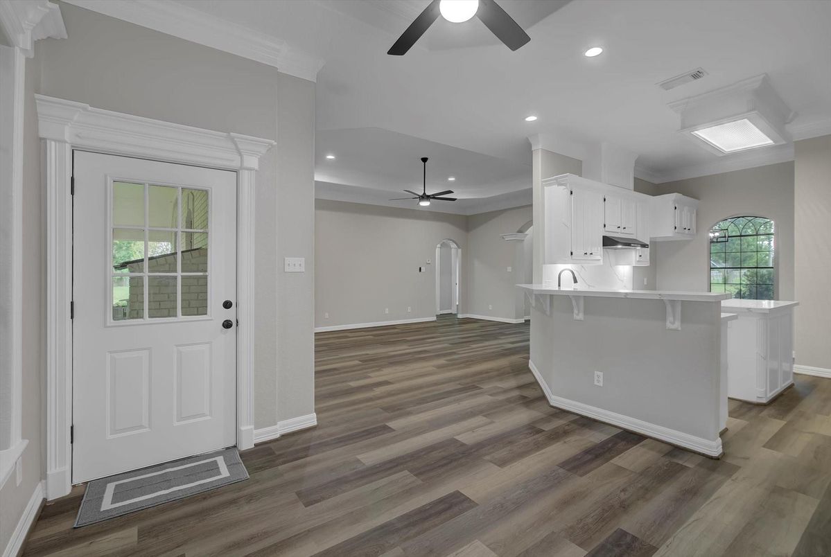 Interior, Kitchen, Recessed Lighting, Wood Texture Flooring