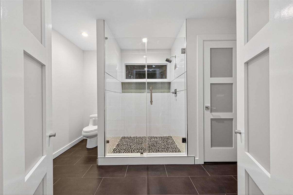 Bathroom, Glass Shower, Interior, Recessed Lighting