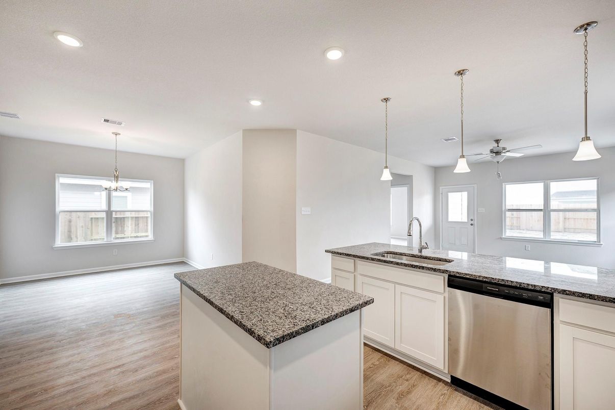 Interior, Kitchen, Pendant Lights, Recessed Lighting, Wood Texture Flooring