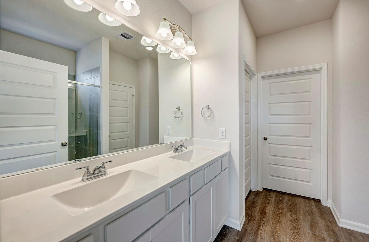 Bathroom, Dual Sink Vanities, Interior, Wood Texture Flooring