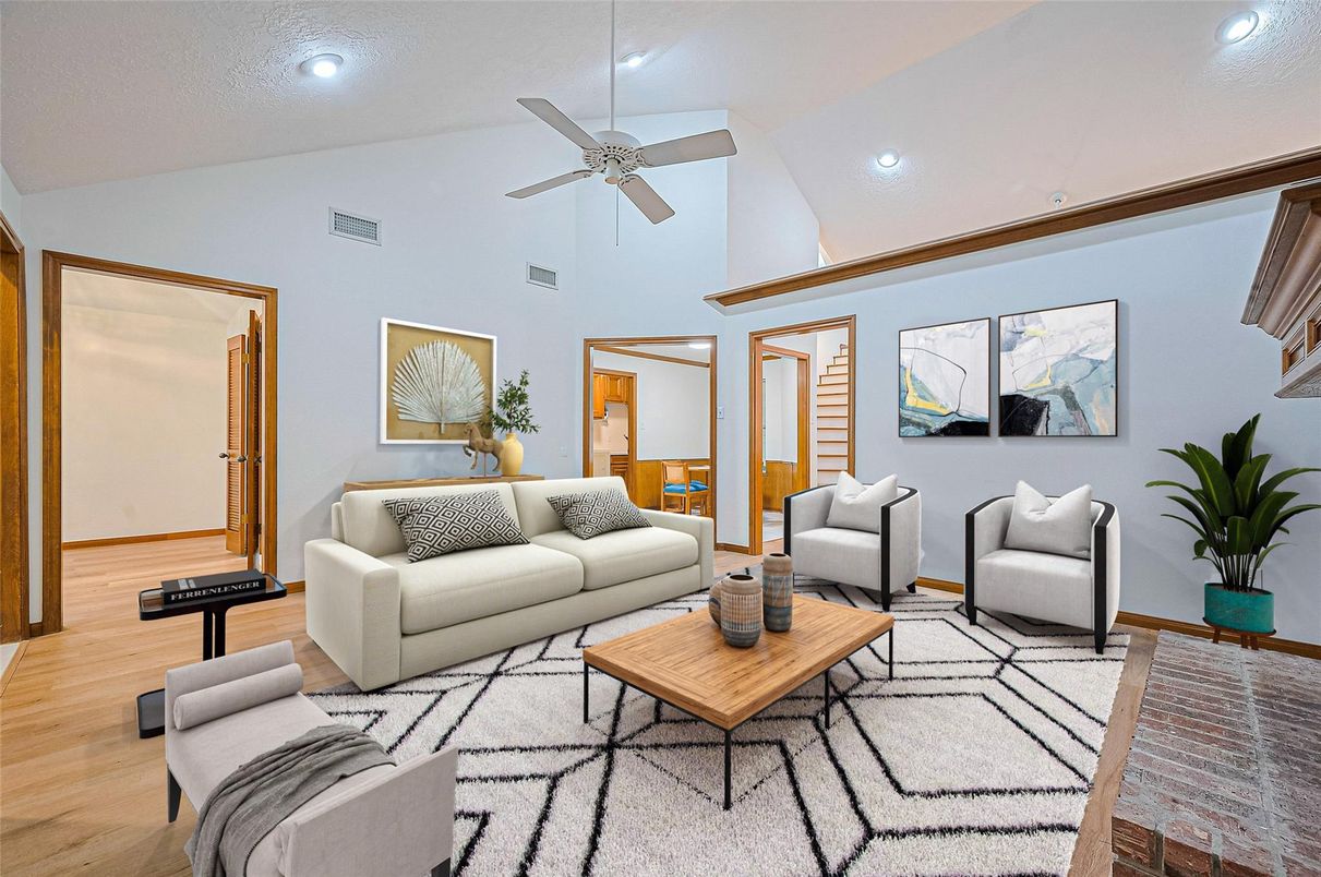 Interior, Living room, Recessed Lighting, Wood Texture Flooring