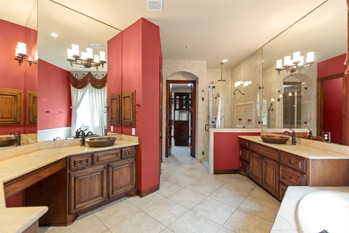 Bathroom, Dual Sink Vanities, Glass Shower, Interior, Recessed Lighting