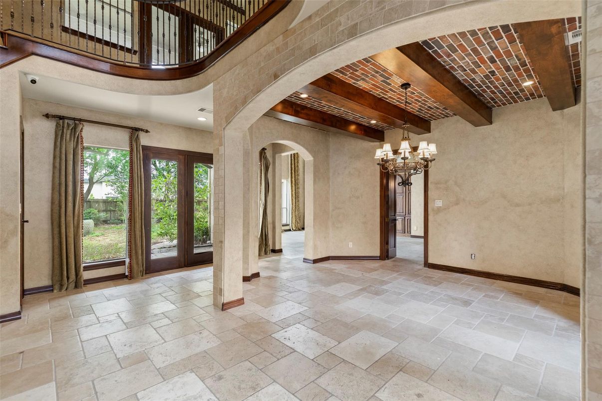 Chandelier, Interior, Recessed Lighting, Wooden Beams