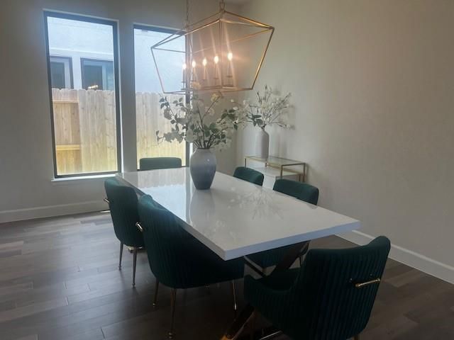 Dining room, Interior, Pendant Lights, Wood Texture Flooring