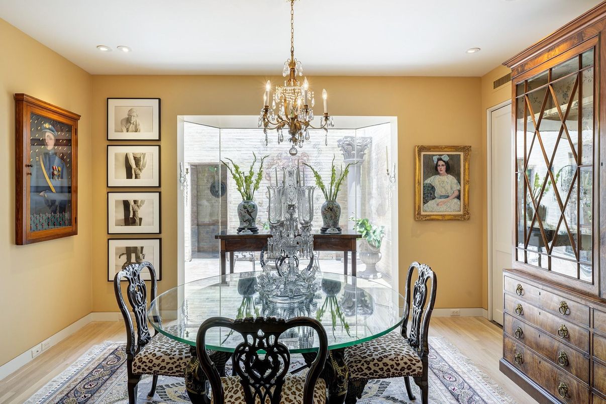 Chandelier, Dining room, Interior, Recessed Lighting, Wood Texture Flooring