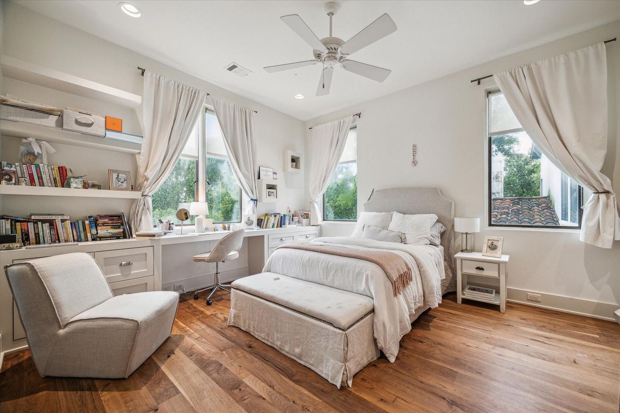 Bedroom, Home Office, Interior, Recessed Lighting, Wood Texture Flooring