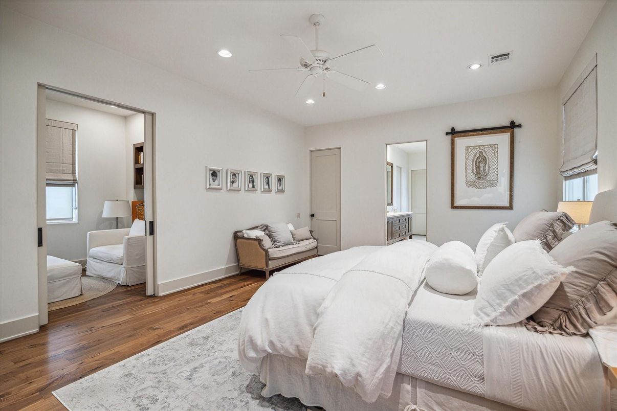 Bedroom, Interior, Recessed Lighting, Wood Texture Flooring