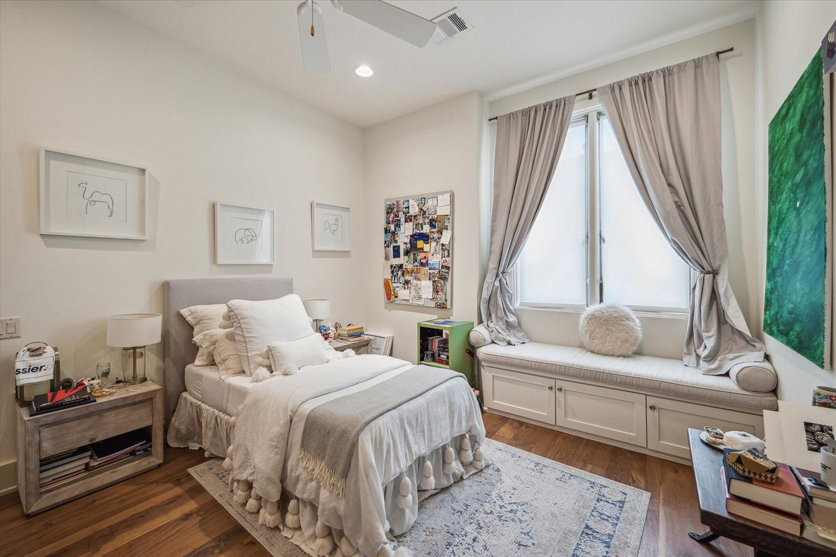 Bedroom, Interior, Recessed Lighting, Wood Texture Flooring
