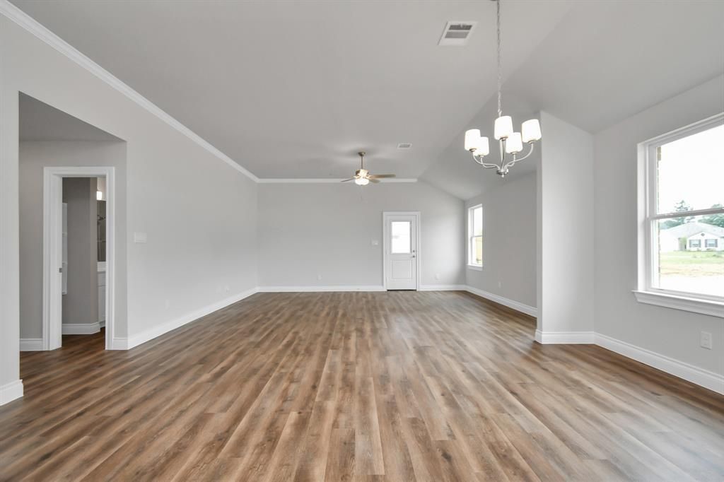 Chandelier, Empty room, Interior, Pendant Lights, Wood Texture Flooring