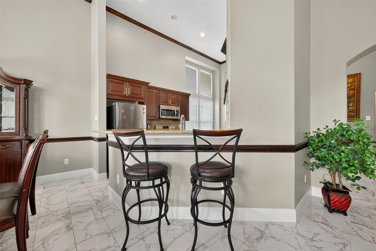 Interior, Kitchen, Marble, Recessed Lighting, Stainless Steel Appliances