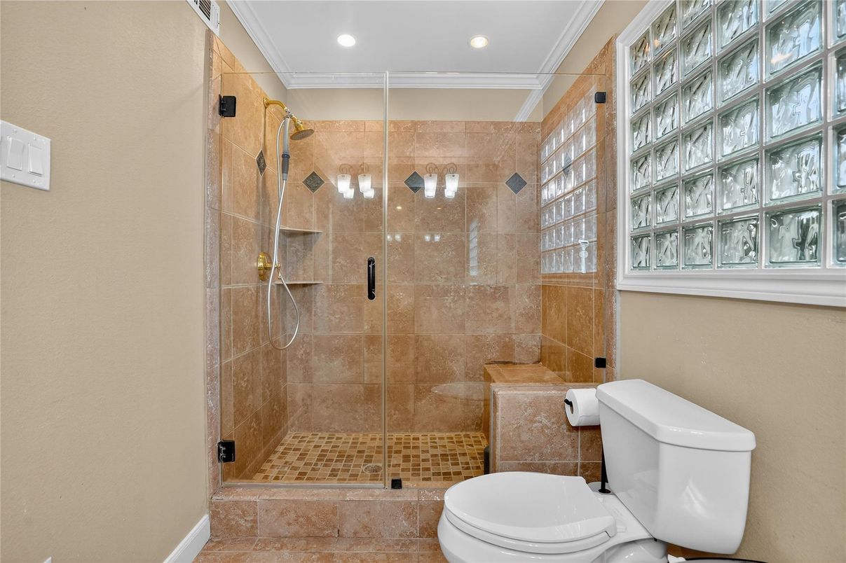 Bathroom, Glass Shower, Interior, Recessed Lighting