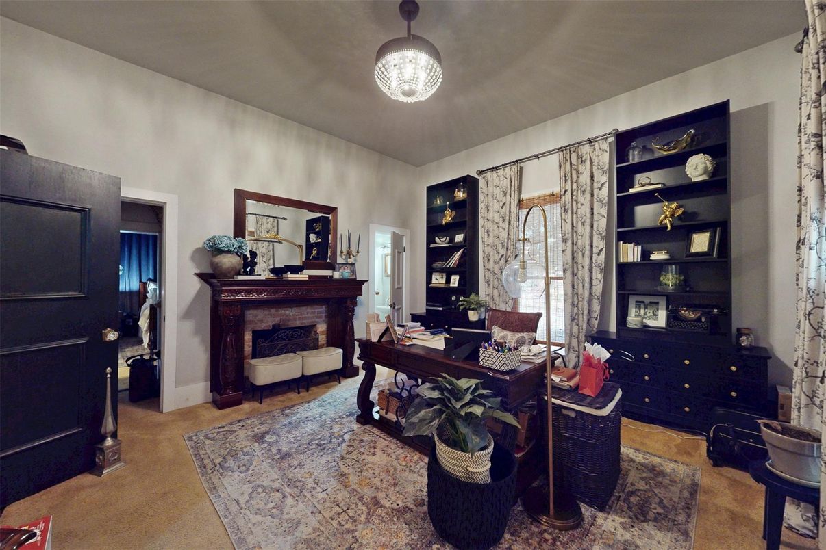 Fireplace, Home Office, Interior, Pendant Lights