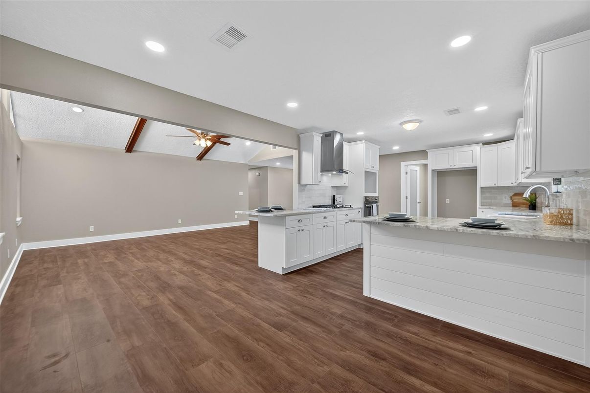 Interior, Kitchen, Recessed Lighting, Wood Texture Flooring