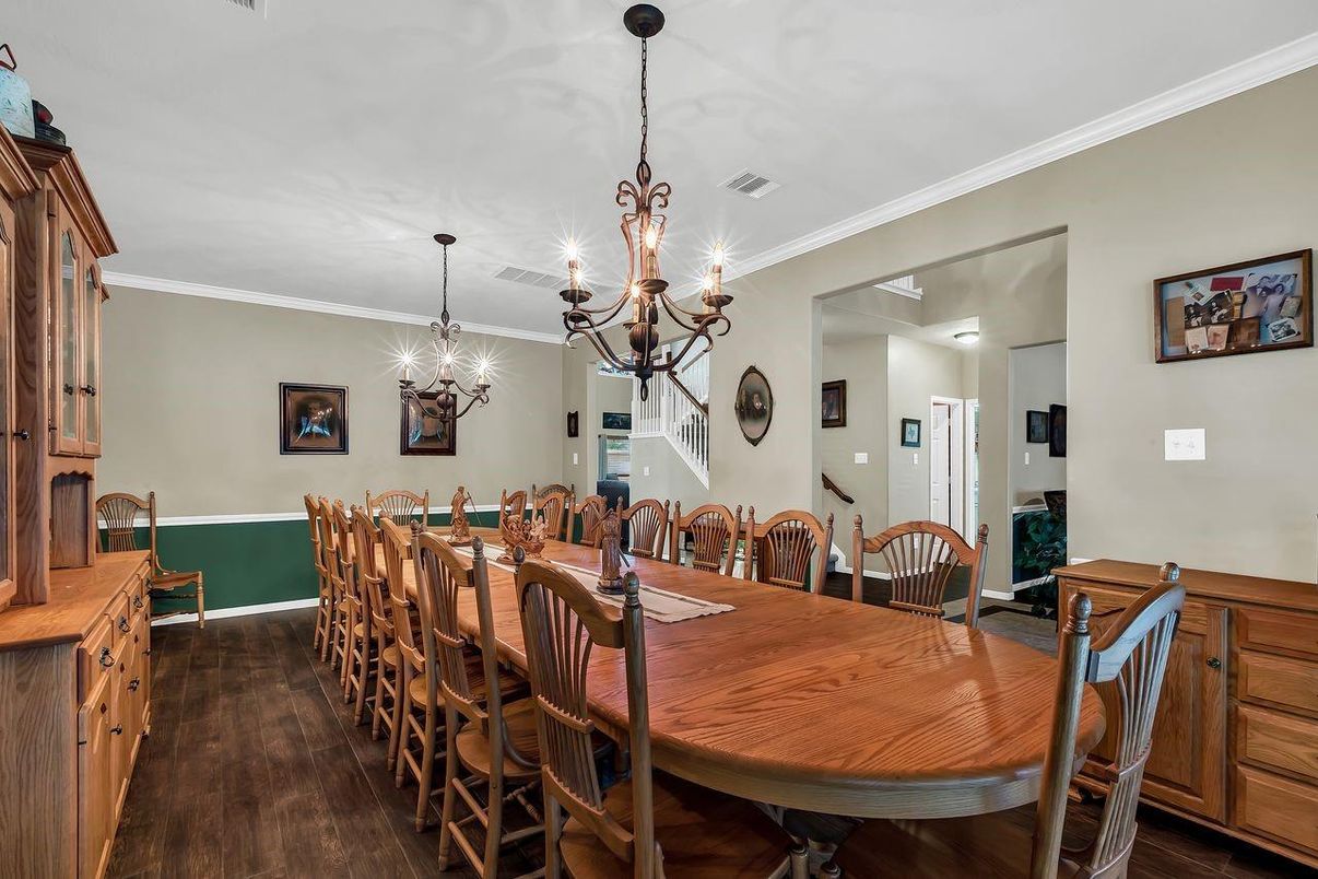 Chandelier, Dining room, Interior, Wood Texture Flooring