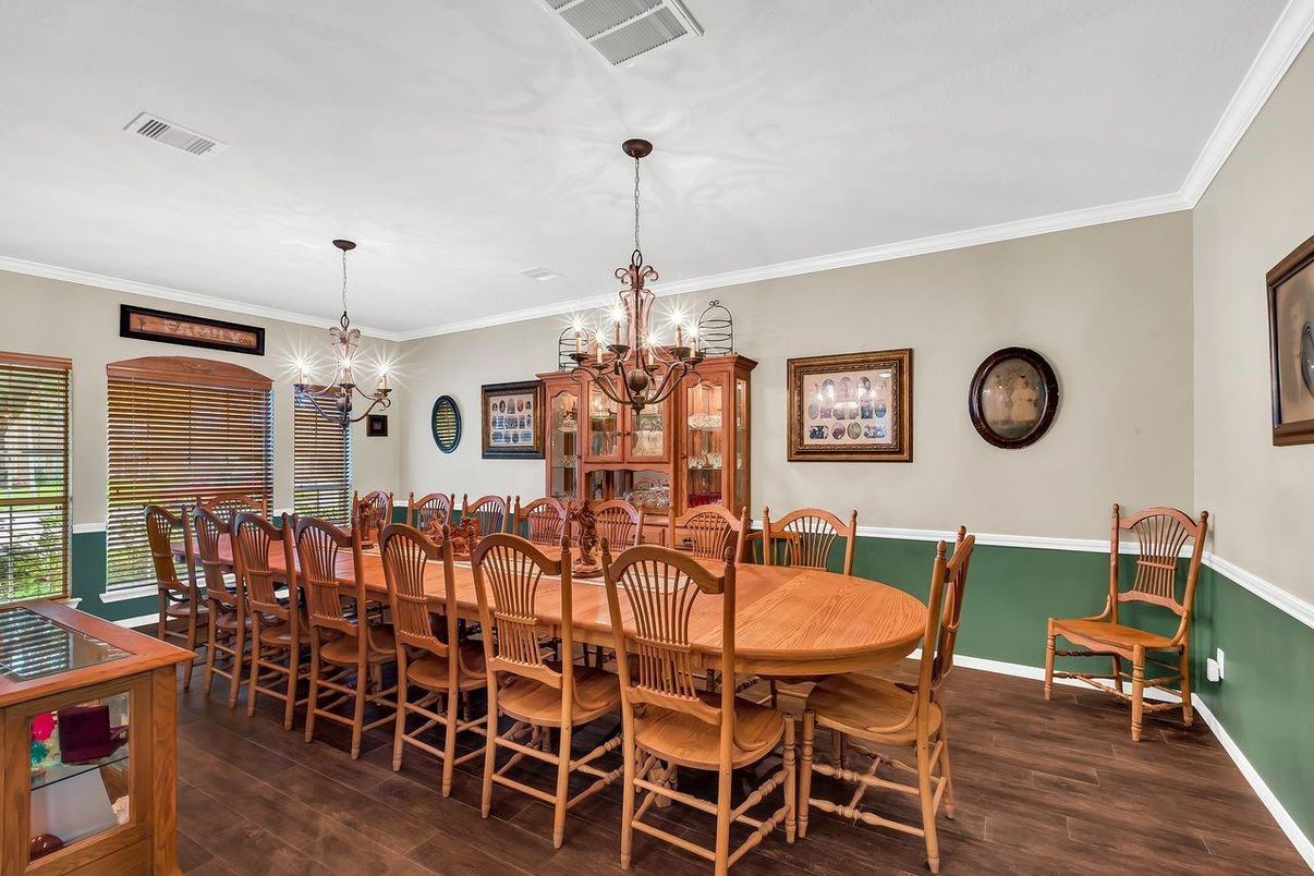 Chandelier, Dining room, Interior, Pendant Lights, Wood Texture Flooring