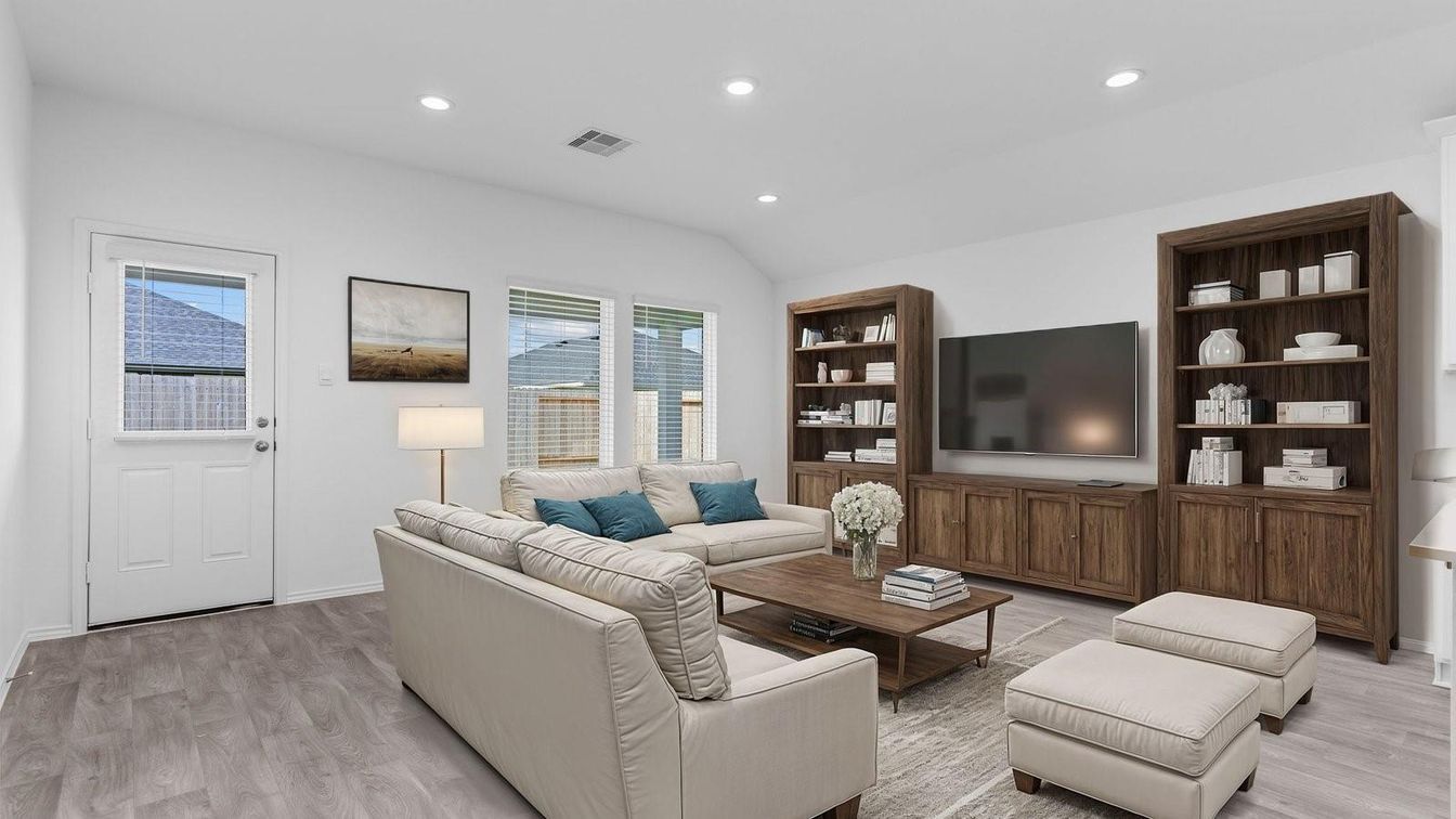 Interior, Living room, Recessed Lighting, Wood Texture Flooring