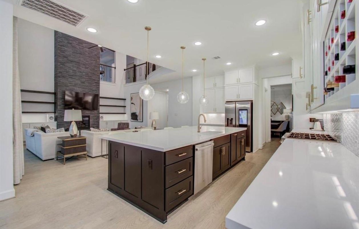 Interior, Kitchen, Living room, Pendant Lights, Recessed Lighting, Stainless Steel Appliances, Wood Texture Flooring