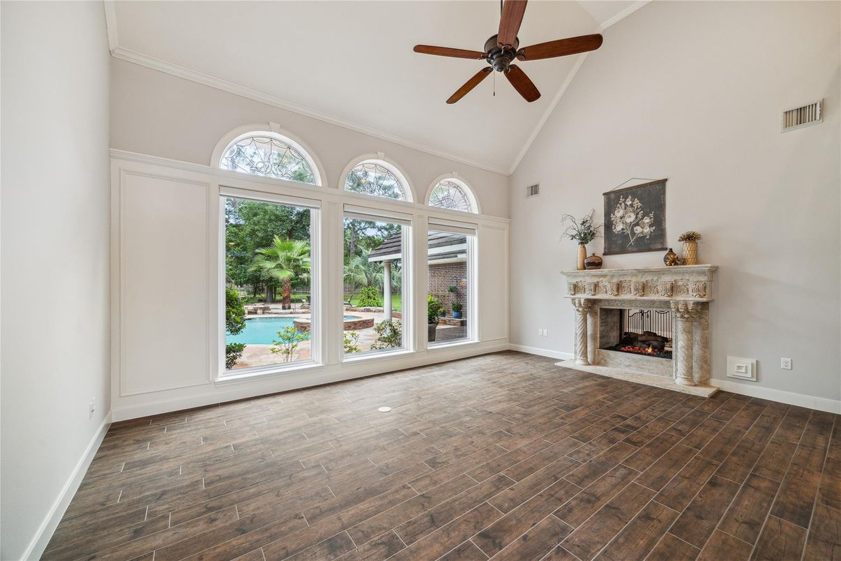 Empty room, Fireplace, Interior, Wood Texture Flooring