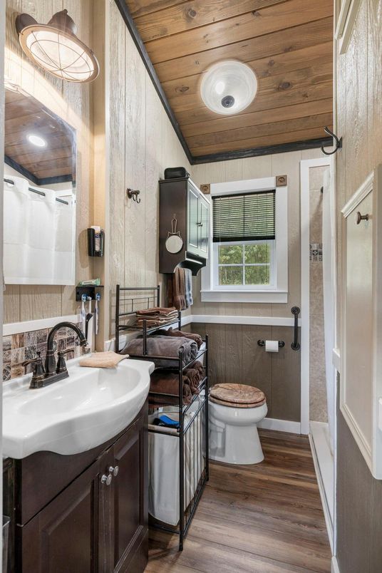 Bathroom, Interior, Wooden Ceilings, Wood Texture Flooring