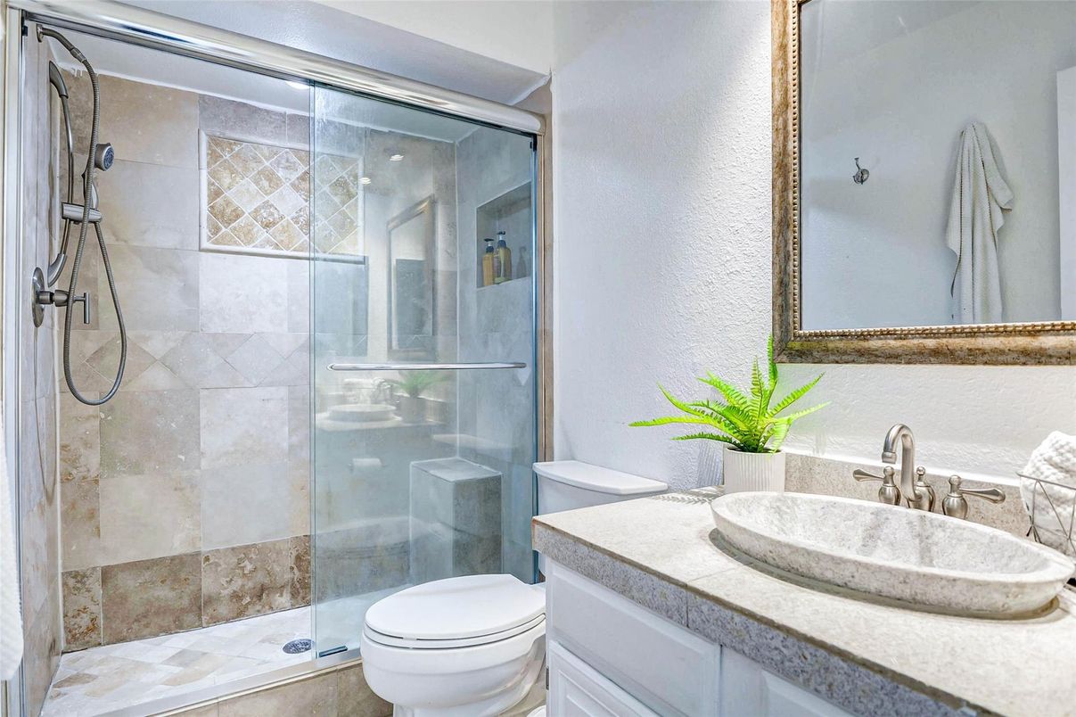 Bathroom, Glass Shower, Interior, Tile Countertops