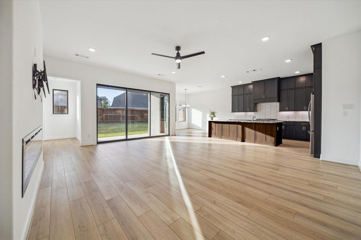 Interior, Kitchen, Pendant Lights, Recessed Lighting, Wood Texture Flooring