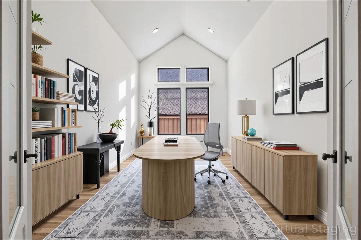 Home Office, Interior, Recessed Lighting, Wood Texture Flooring
