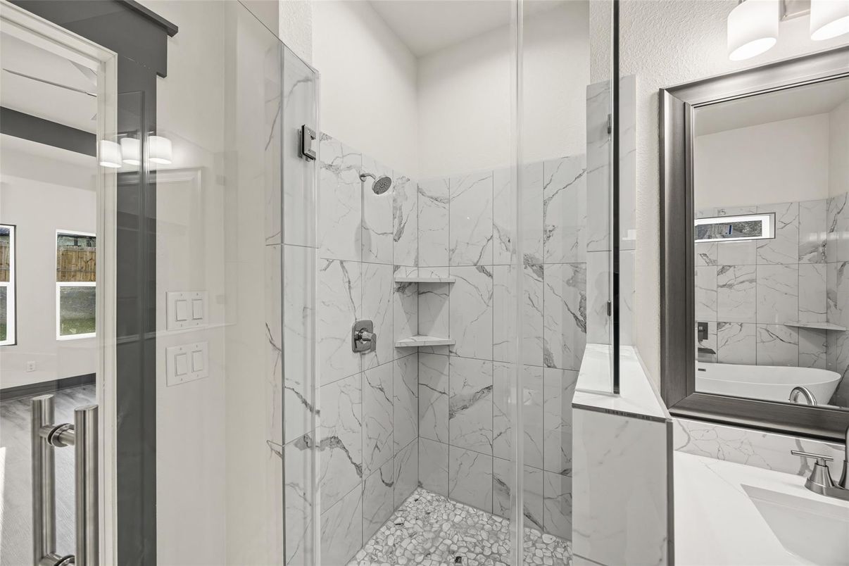 Bathroom, Glass Shower, Interior, Marble Walls