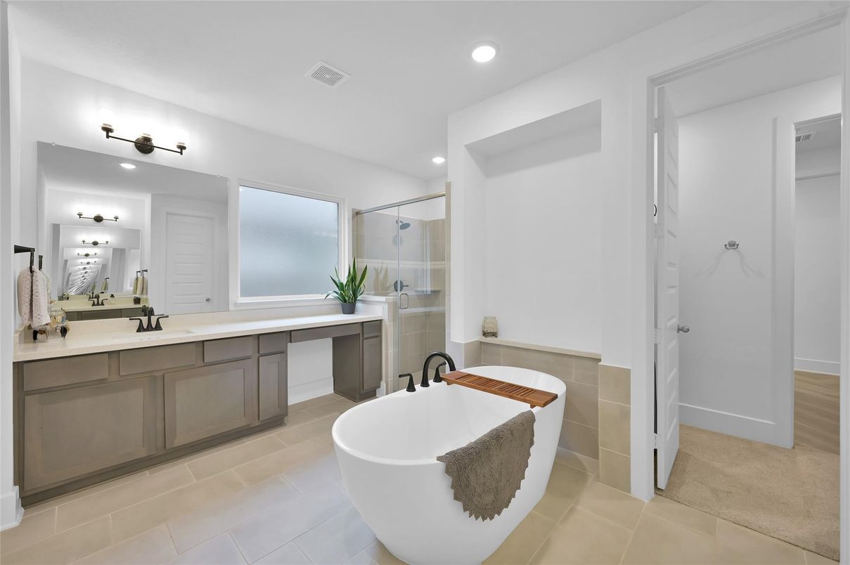 Bathroom, Dual Sink Vanities, Free Standing Baths, Glass Shower, Interior, Recessed Lighting