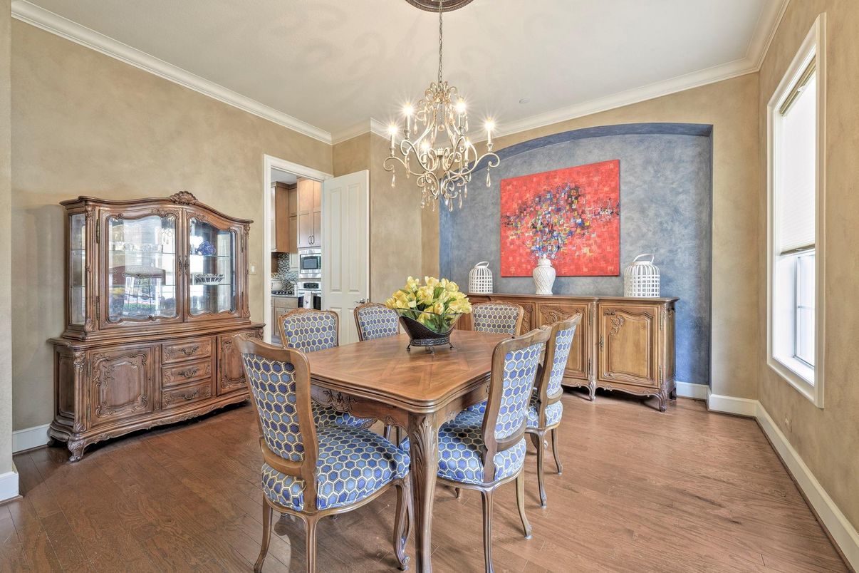 Chandelier, Dining room, Interior, Wood Texture Flooring