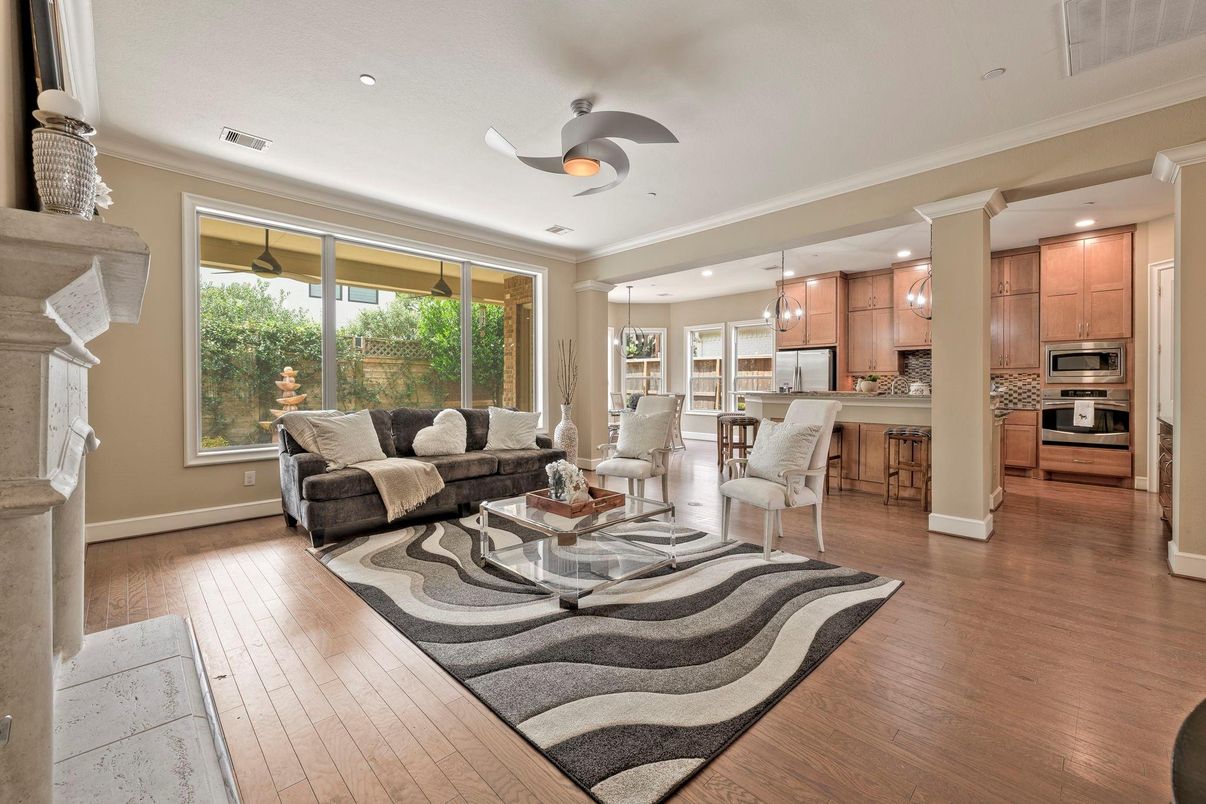 Interior, Kitchen, Living room, Pendant Lights, Recessed Lighting, Stainless Steel Appliances, Wood Texture Flooring