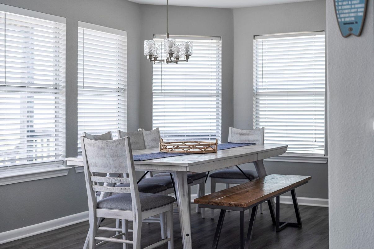 Dining room, Interior, Pendant Lights, Wood Texture Flooring