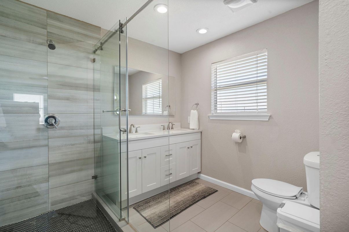 Bathroom, Dual Sink Vanities, Glass Shower, Interior, Recessed Lighting