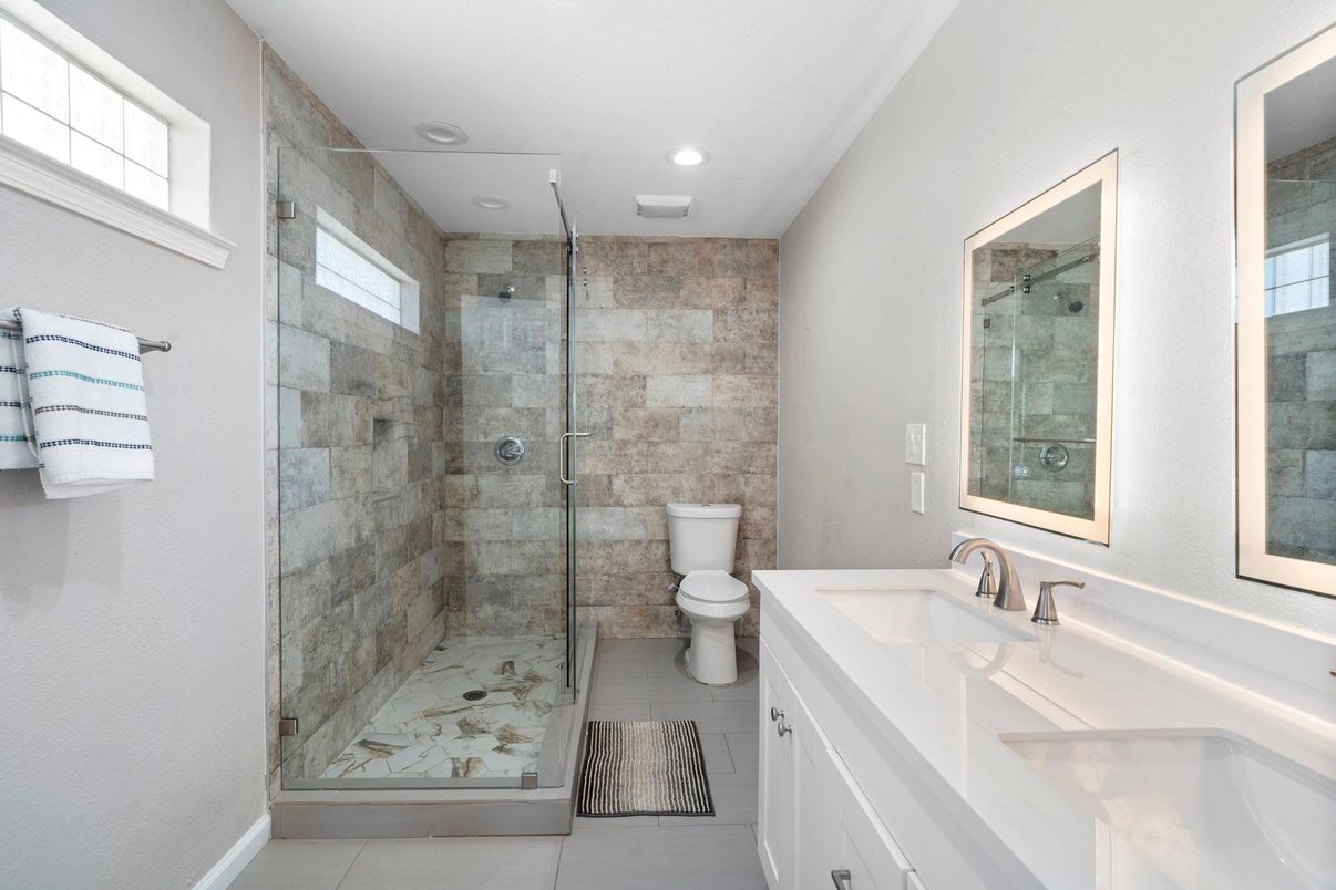 Bathroom, Glass Shower, Interior, Recessed Lighting